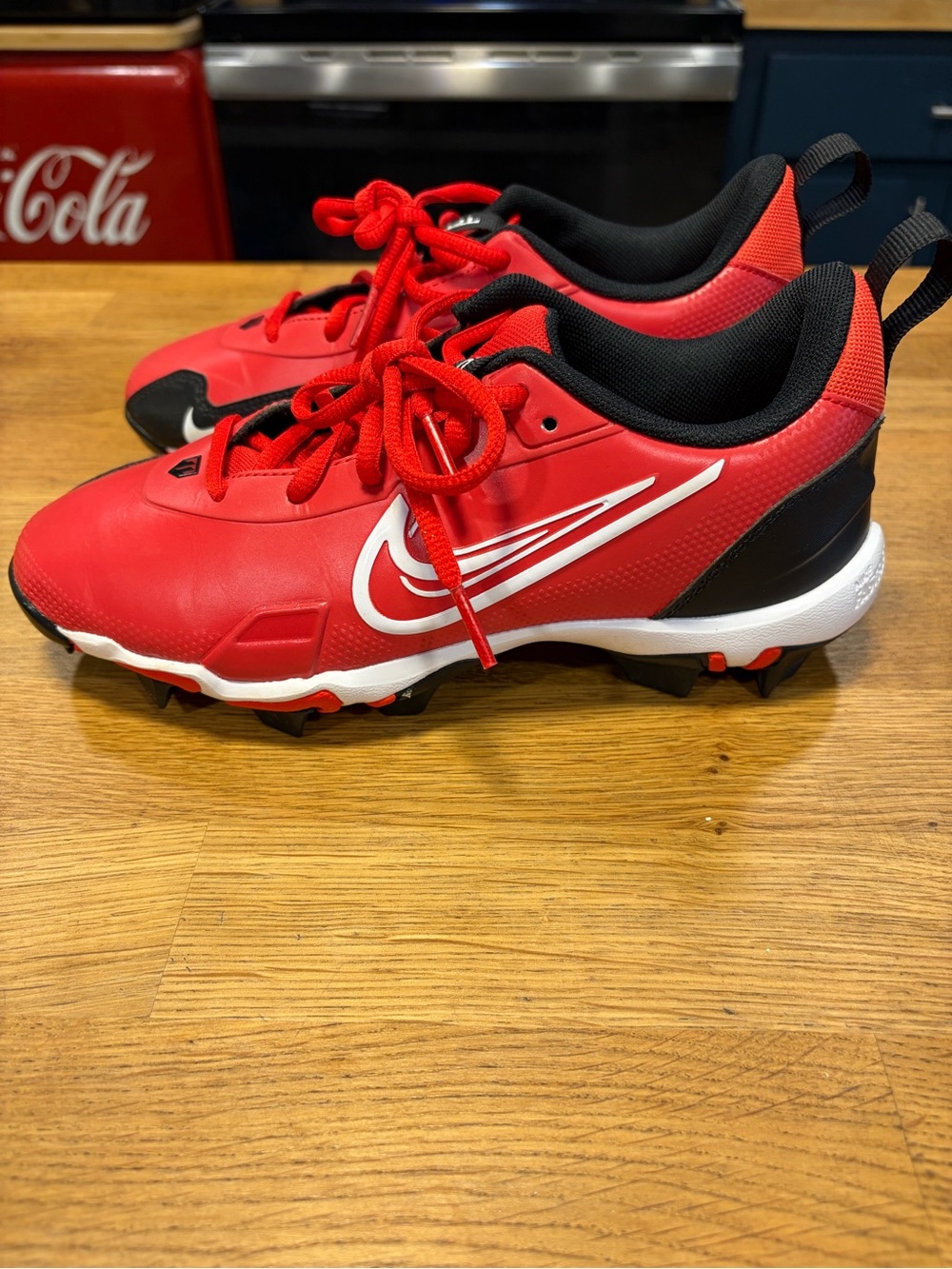 Nike Force Trout Nine Keystone Red and Black Kids Cleats with White Swoosh